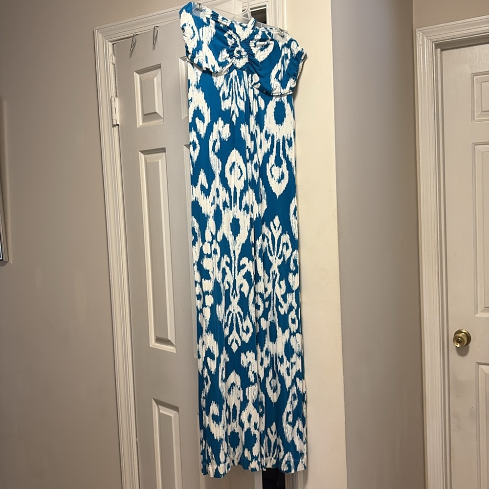 Soma Blue and White Halter Maxi Dress Size L Large